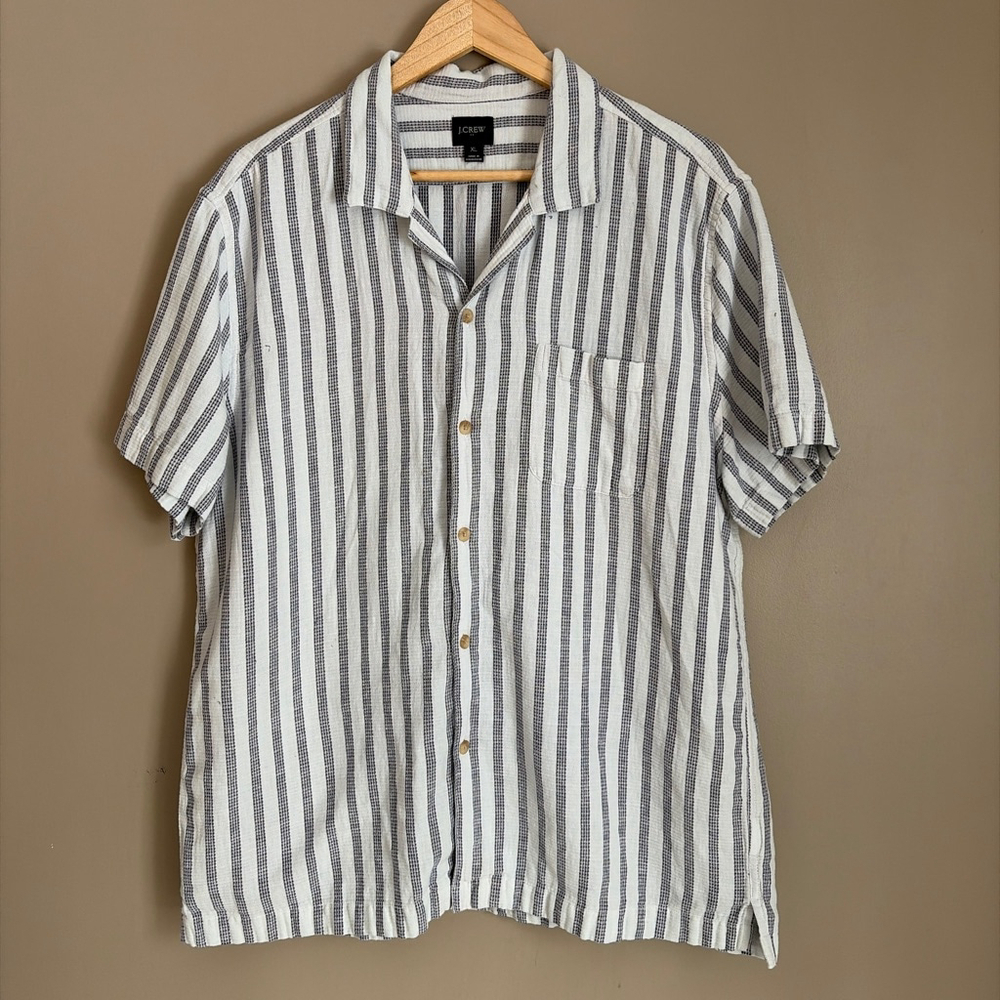 J.Crew Men's Linen Cotton Striped Short Sleeve Shirt Size XL - Picture 2 of 6